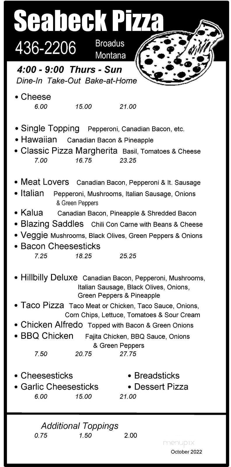 Seabeck Pizza Subs - Broadus, MT menu_pic