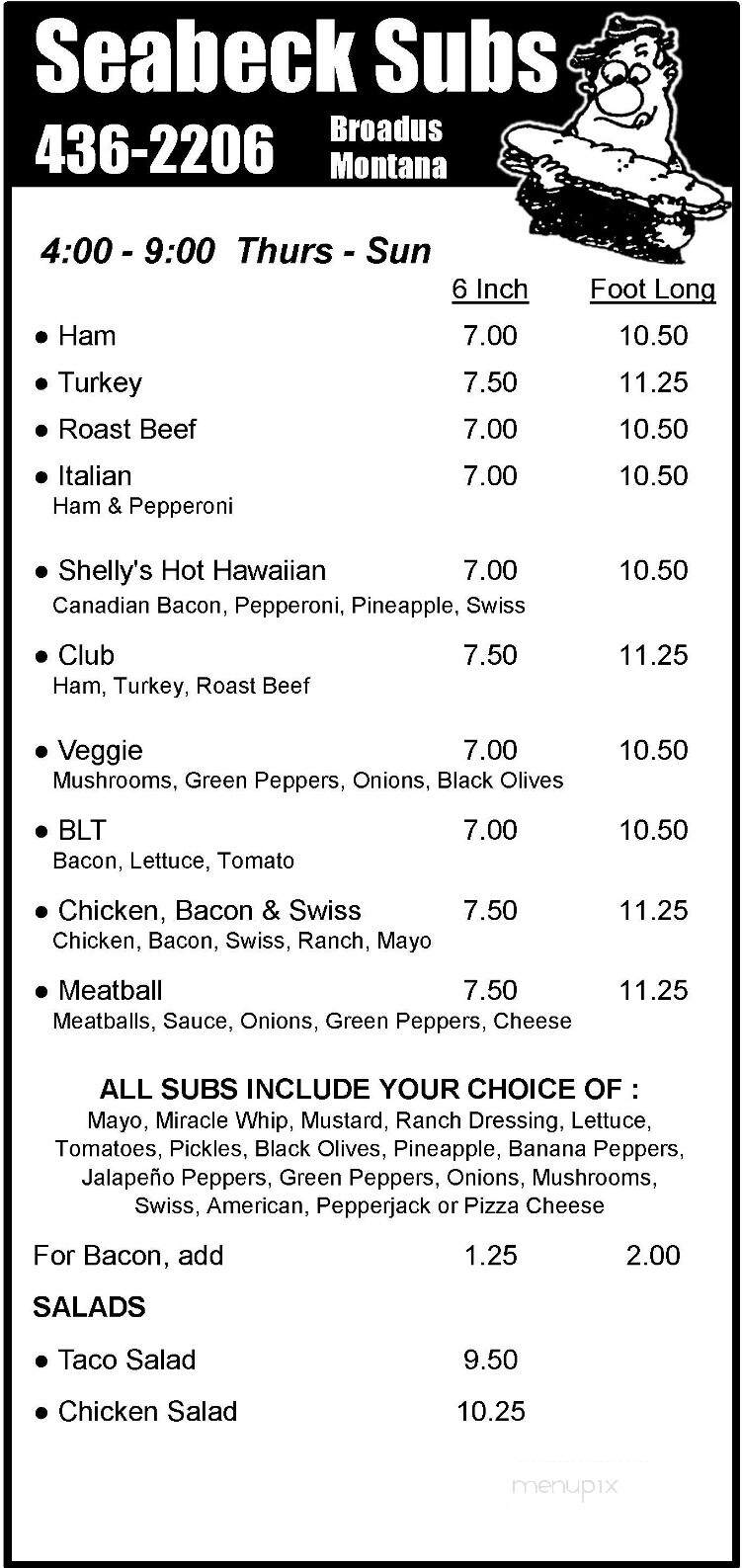 Seabeck Pizza Subs - Broadus, MT menu_pic