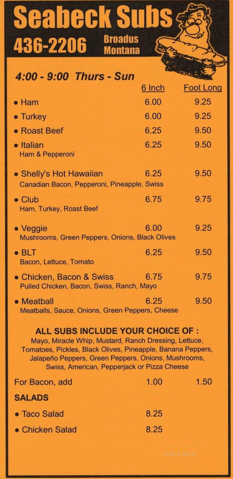 Seabeck Pizza Subs - Broadus, MT menu_pic