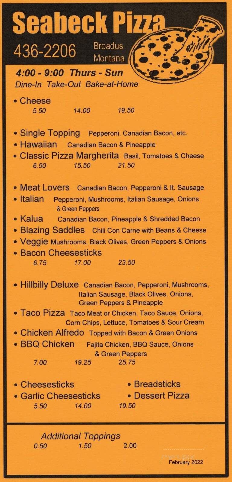 Seabeck Pizza Subs - Broadus, MT menu_pic