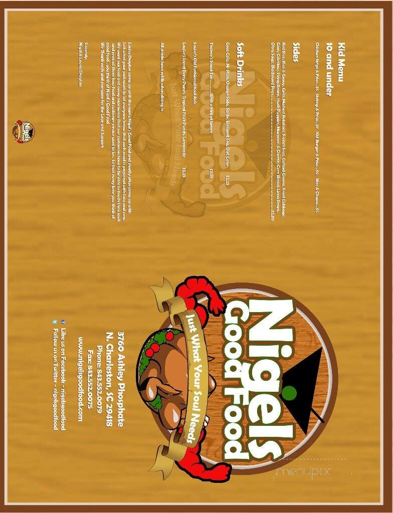 Nigel's Good Food - North Charleston, SC menu_pic