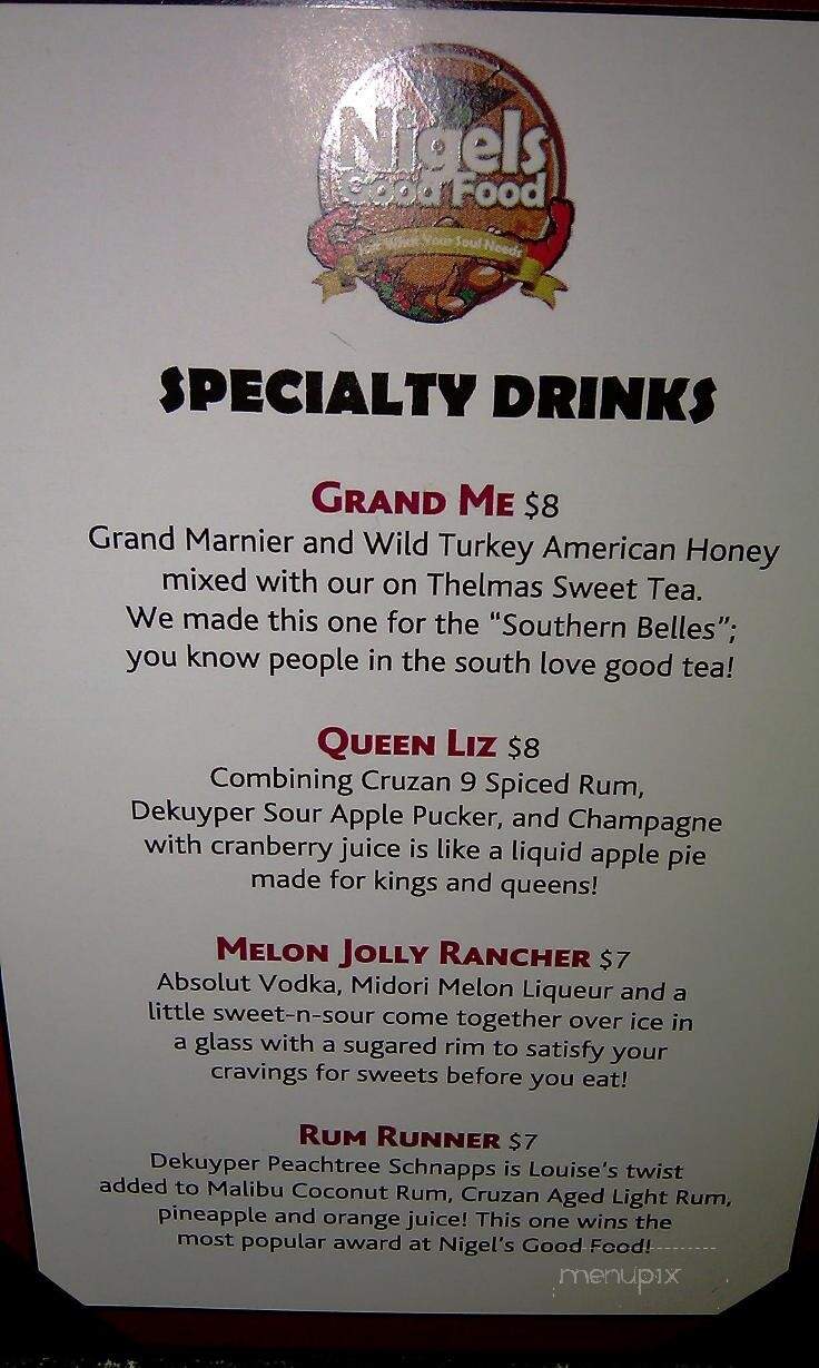 Nigel's Good Food - North Charleston, SC menu_pic
