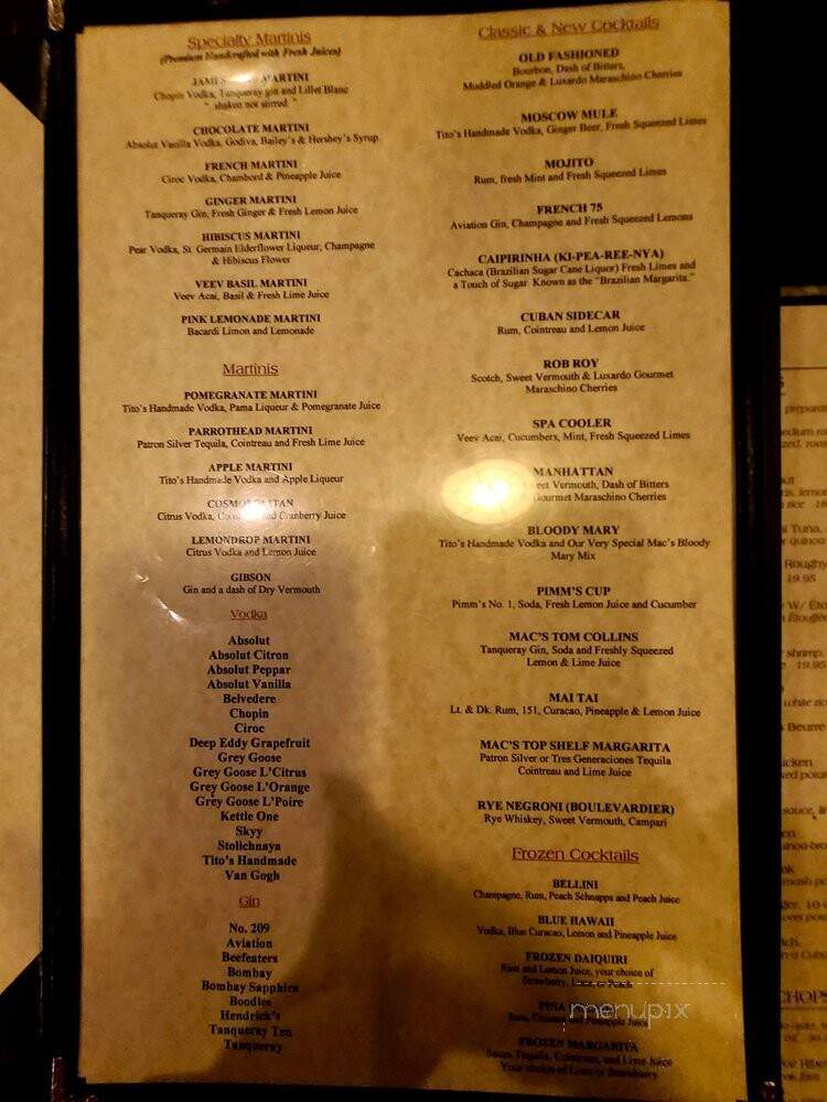 Mac's on Main - Grapevine, TX menu_pic