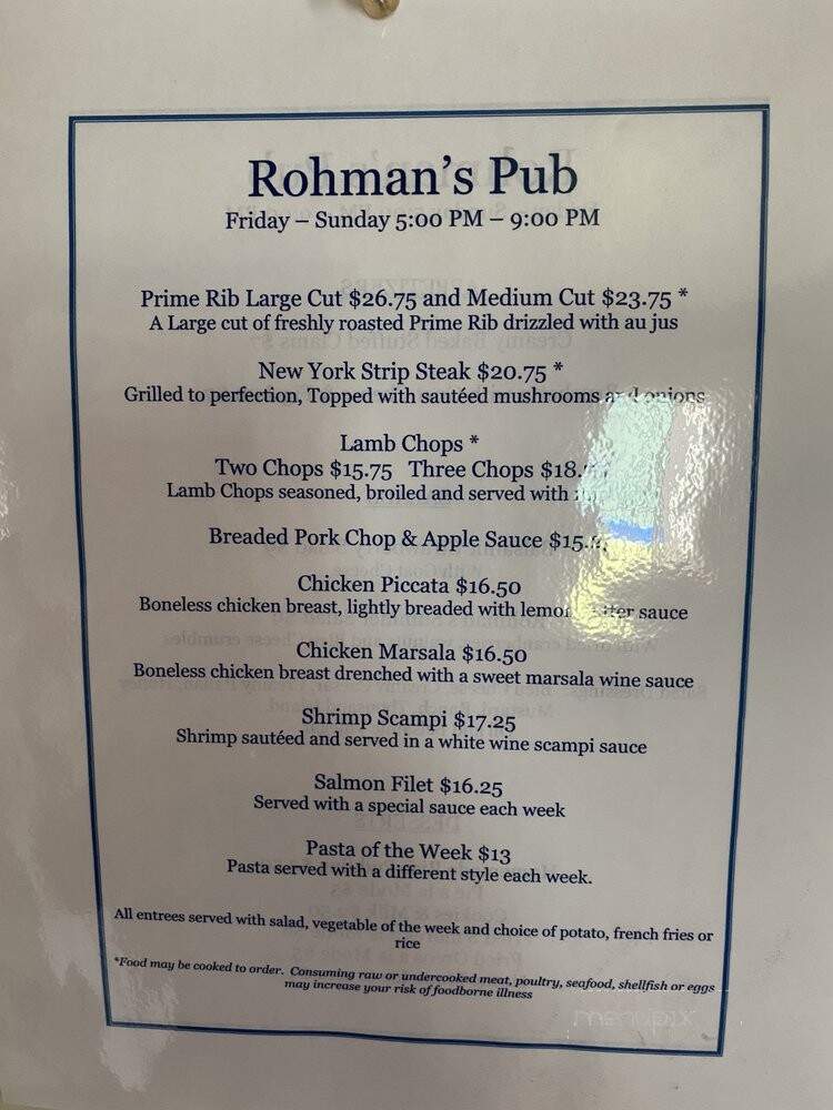 Rohmans Inn - Shohola, PA menu_pic