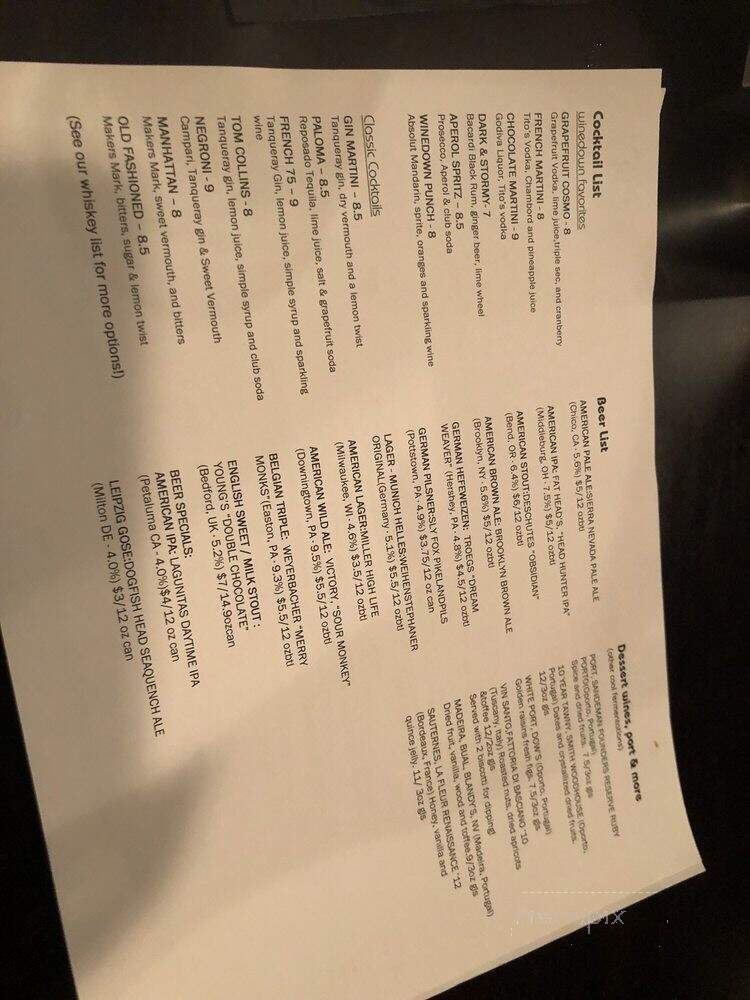 Winedown Cafe - West Reading, PA menu_pic