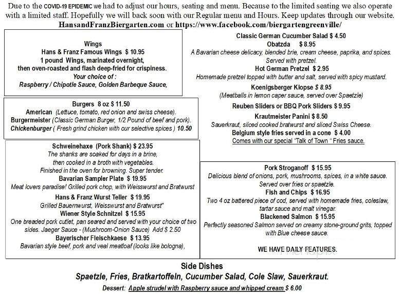 Hans & Franz Biergarten - Greenville, SC menu_pic