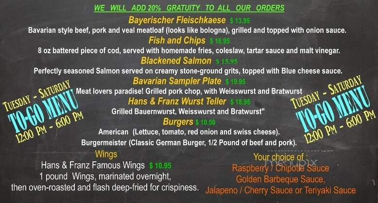 Hans & Franz Biergarten - Greenville, SC menu_pic