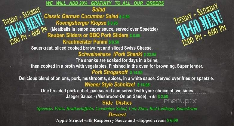Hans & Franz Biergarten - Greenville, SC menu_pic