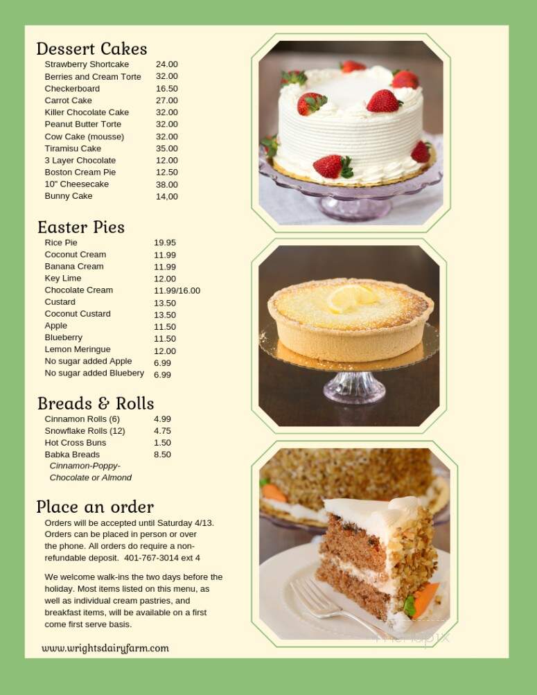 Wright's Dairy Farm Incorporated - North Smithfield, RI menu_pic