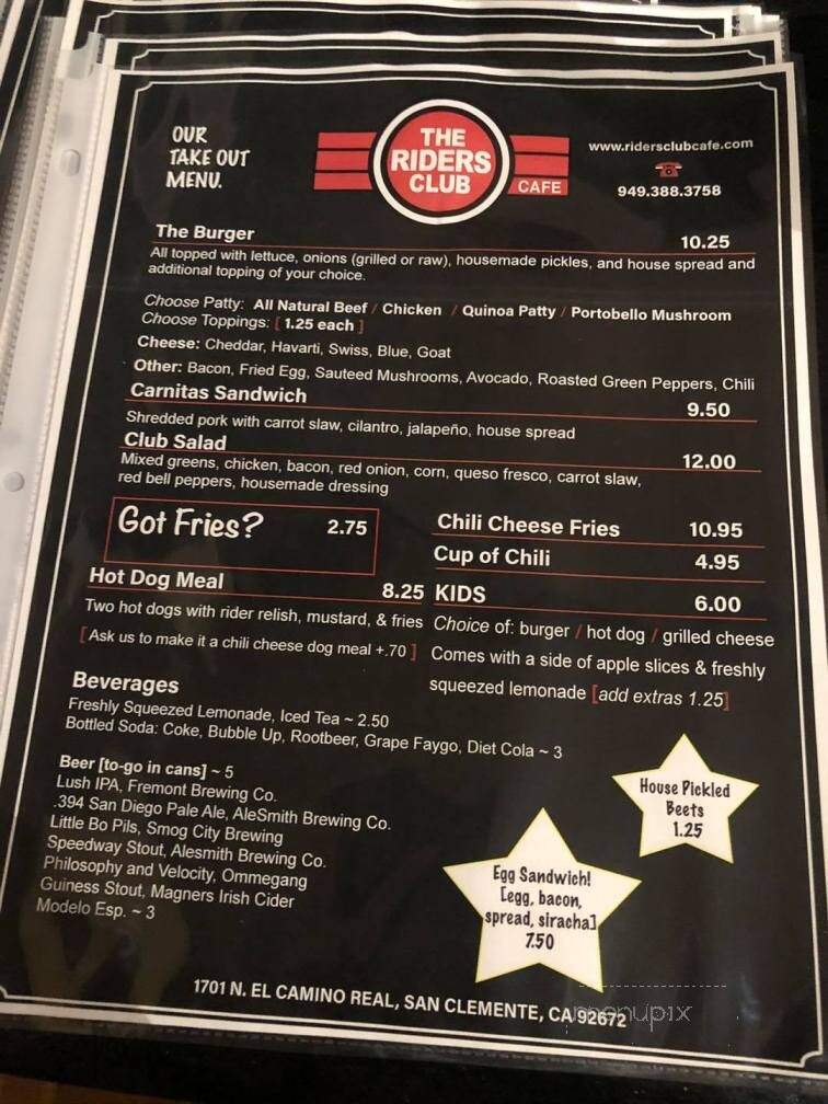 The Riders Club Cafe - San Clemente, CA menu_pic