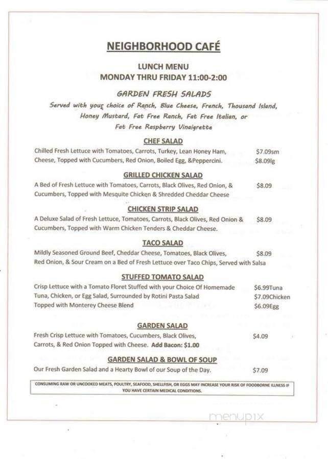 Neighborhood Cafe - Fort Walton Beach, FL menu_pic