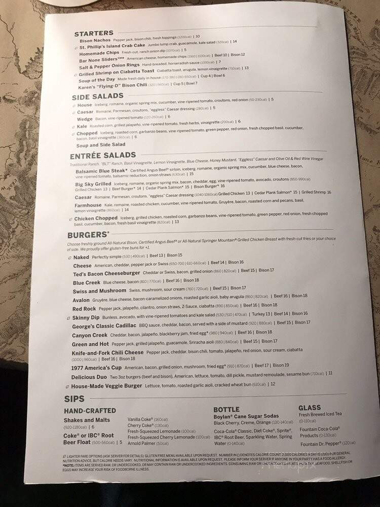 Ted's Montana Grill - Estero, FL menu_pic