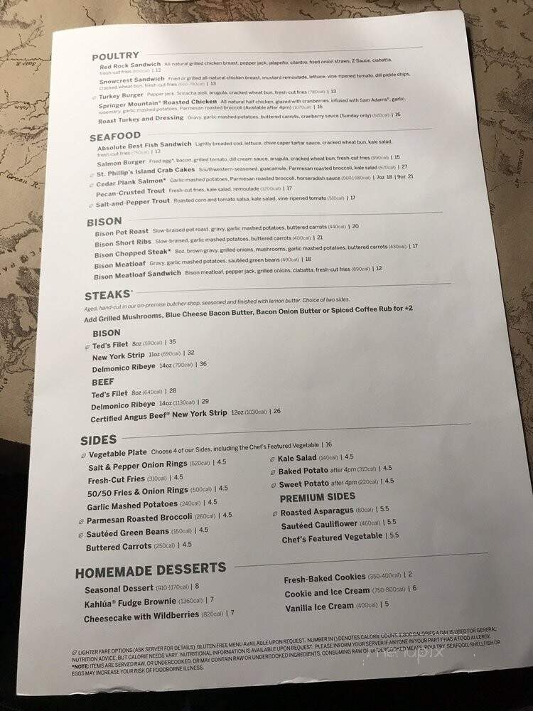 Ted's Montana Grill - Estero, FL menu_pic