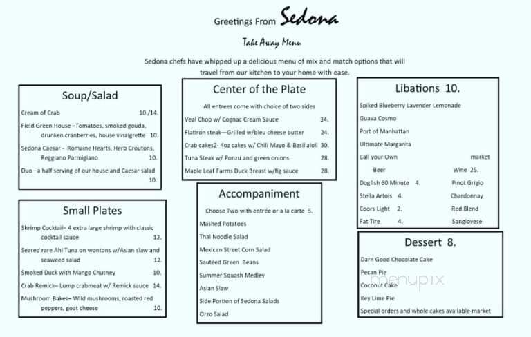 Sedona - Bethany Beach, DE menu_pic