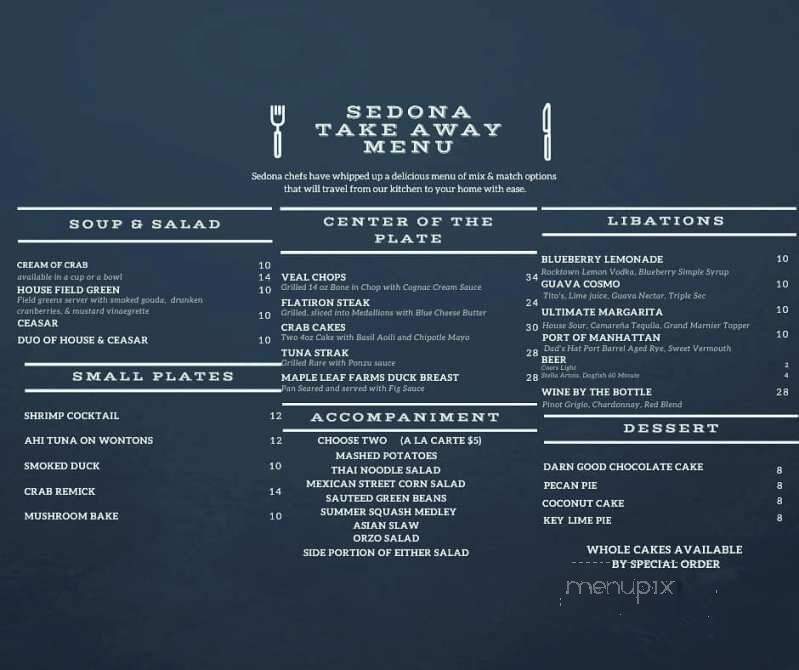 Sedona - Bethany Beach, DE menu_pic