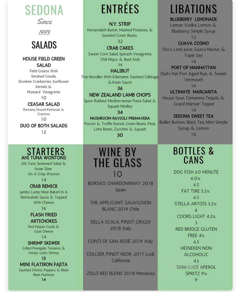 Sedona - Bethany Beach, DE menu_pic