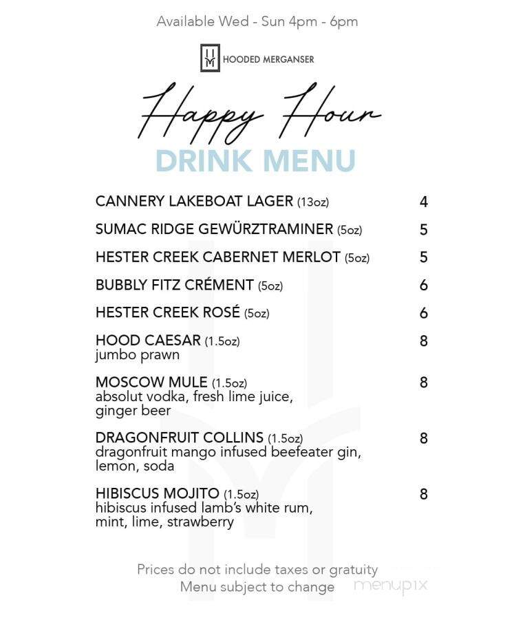 Hooded Merganzer Restaurant - Penticton, BC menu_pic