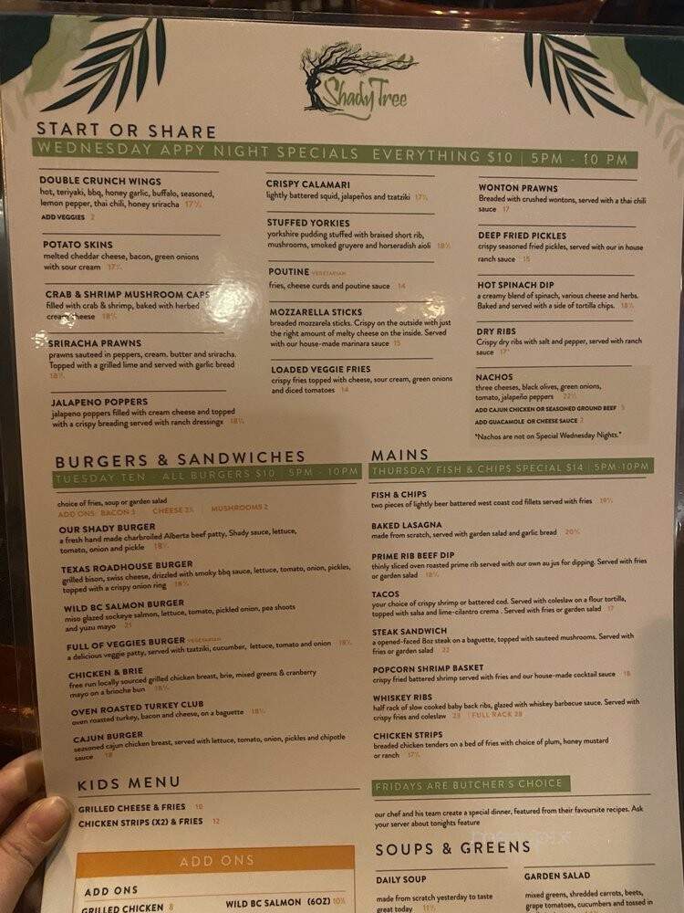 Shady Tree Pub - Squamish, BC menu_pic