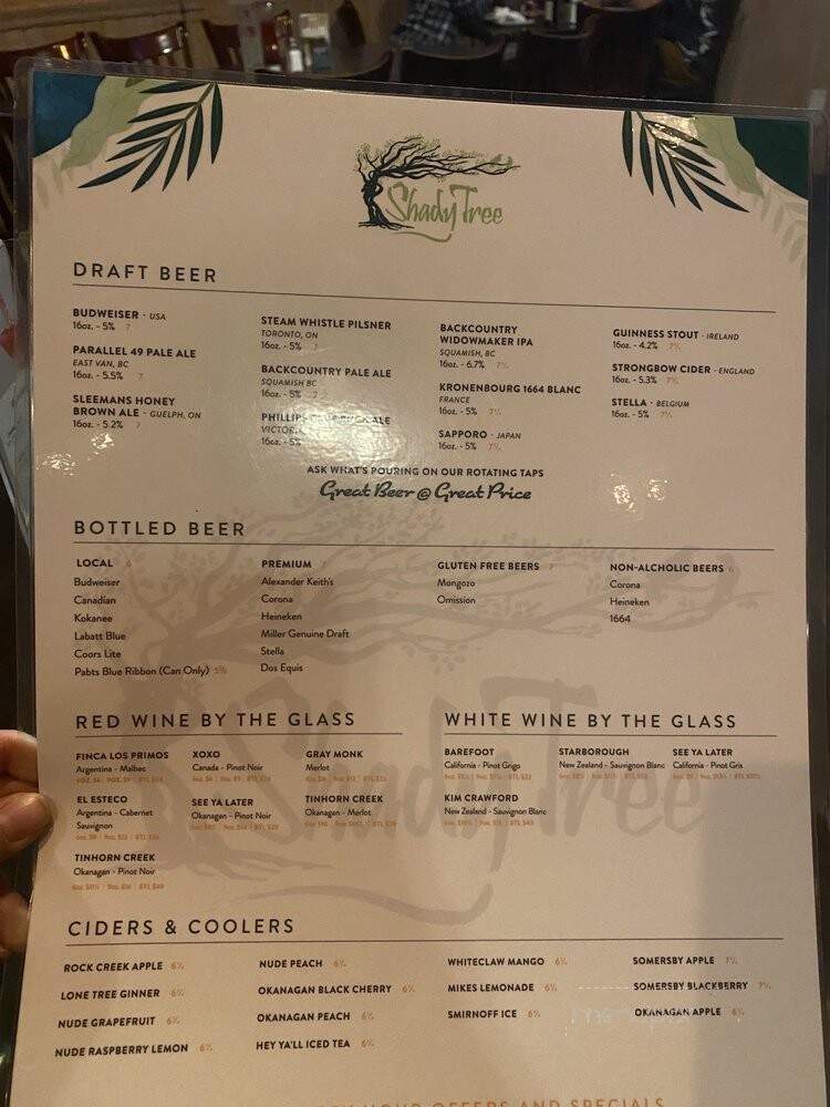 Shady Tree Pub - Squamish, BC menu_pic