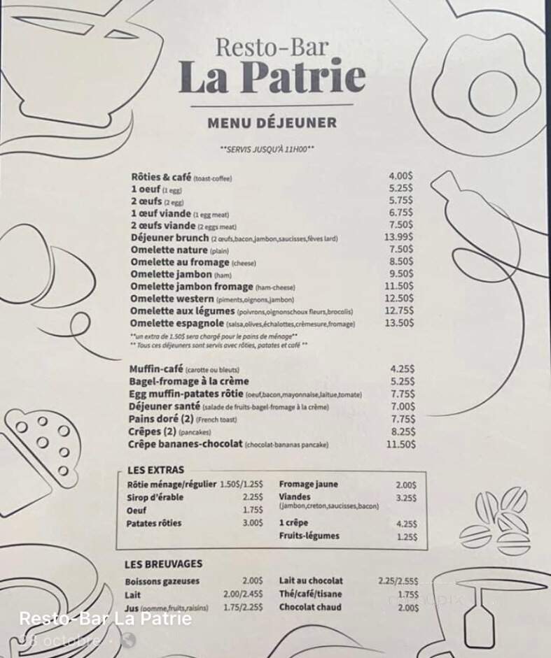 Resto-Bar La Patrie - La Patrie, QC menu_pic