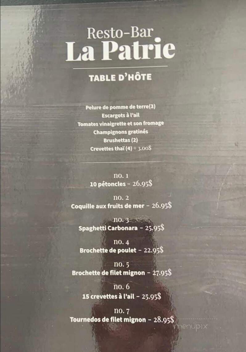Resto-Bar La Patrie - La Patrie, QC menu_pic