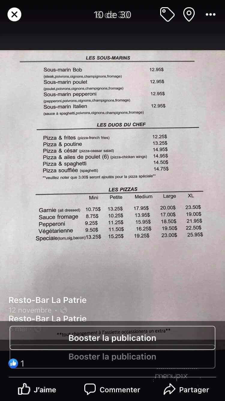 Resto-Bar La Patrie - La Patrie, QC menu_pic