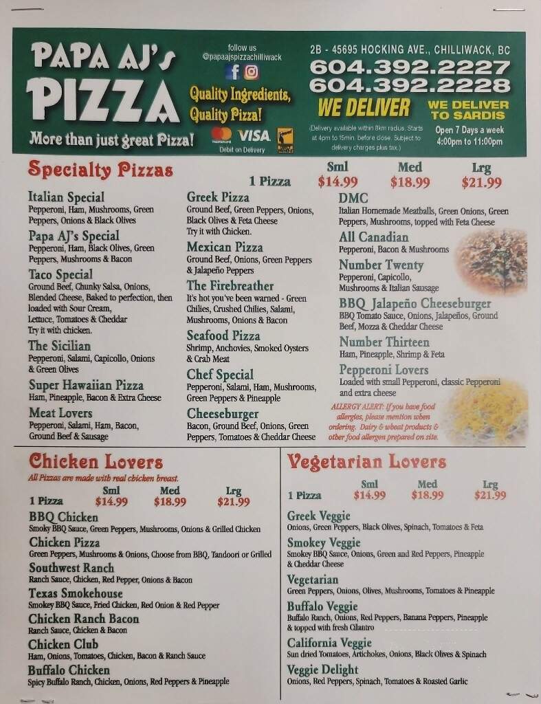 Papa AJ's Pizza - Chilliwack, BC
