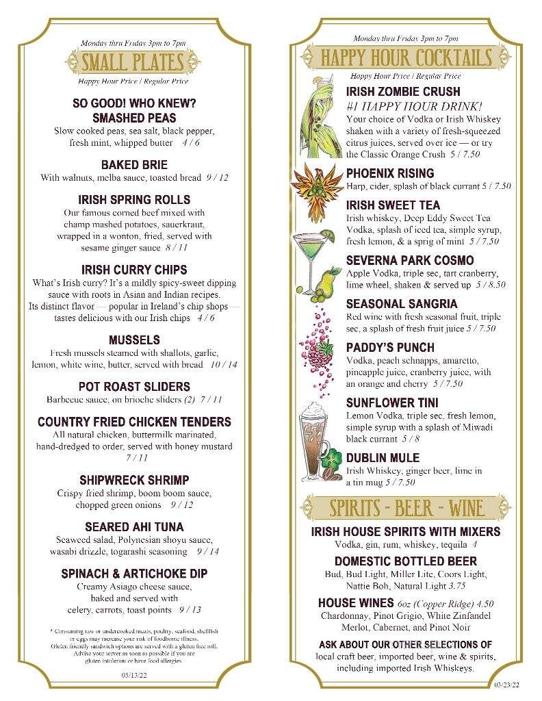Brian Boru Restaurant & Pub - Severna Park, MD menu_pic