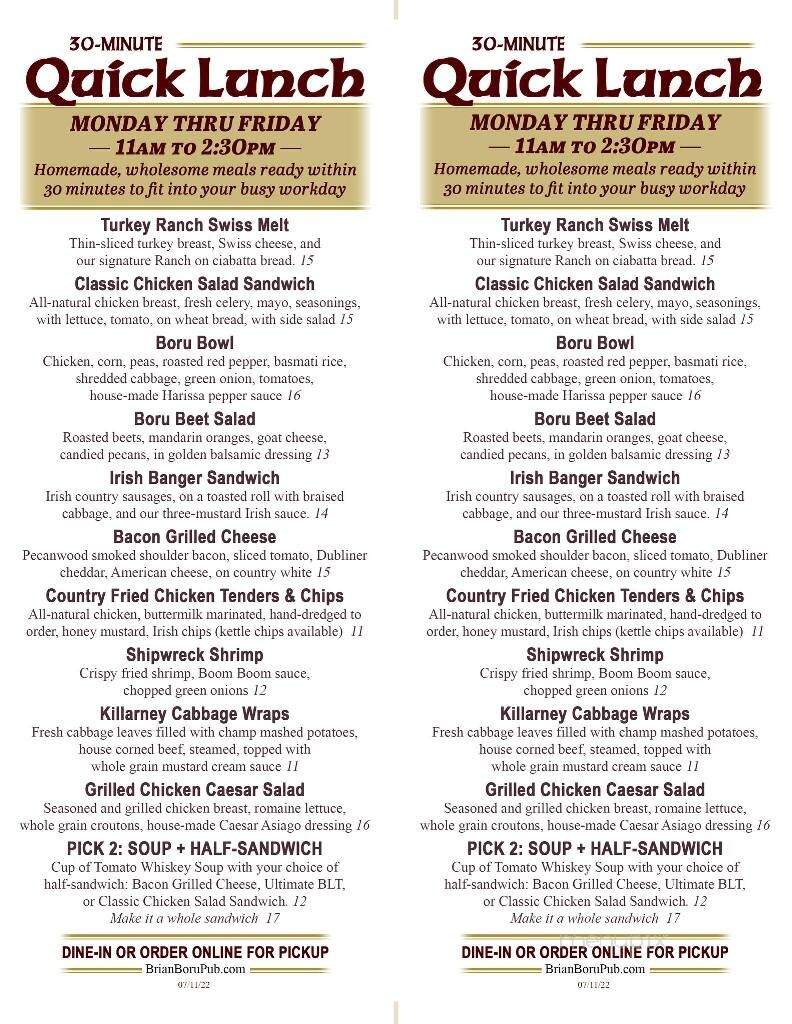 Brian Boru Restaurant & Pub - Severna Park, MD menu_pic