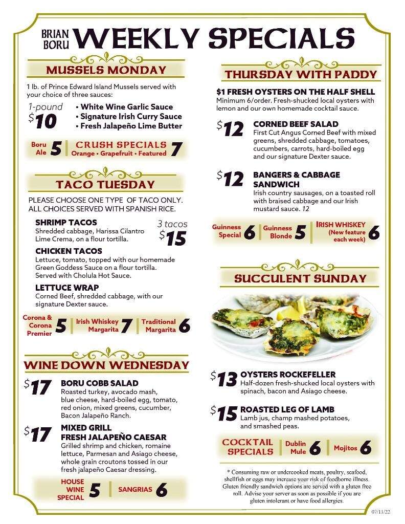 Brian Boru Restaurant & Pub - Severna Park, MD menu_pic