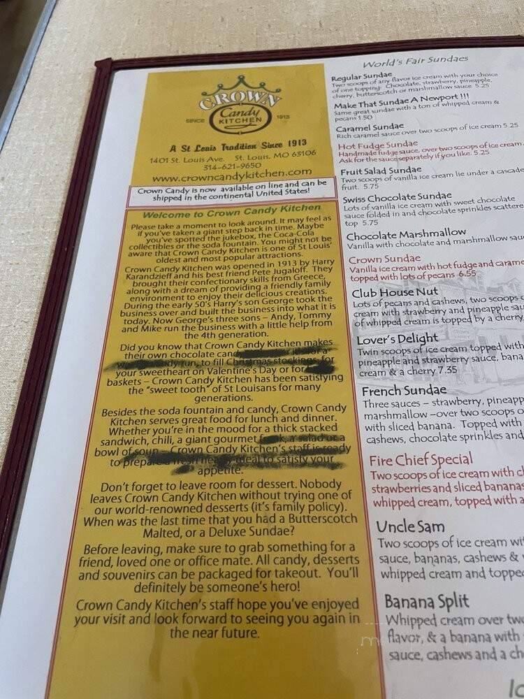 Crown Candy Kitchen - Saint Louis, MO menu_pic