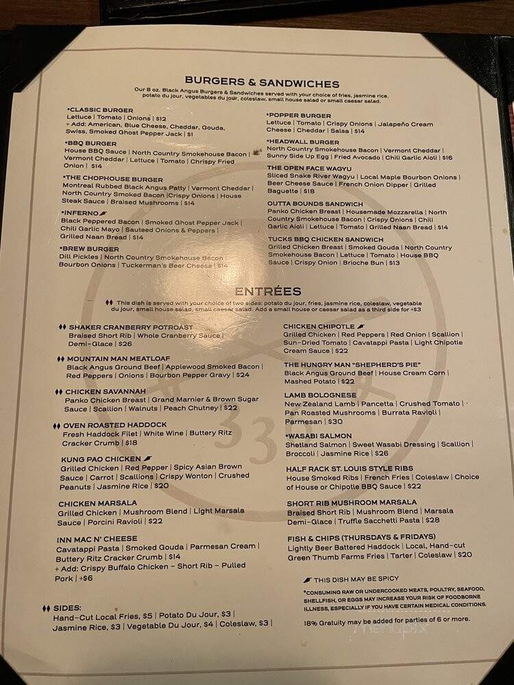 Tuckerman's Restaurant - Intervale, NH menu_pic