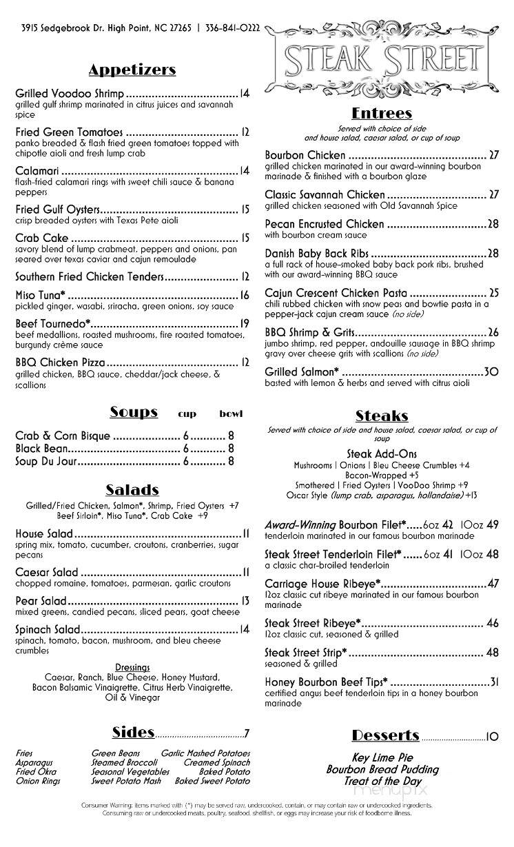 Steak Street Restaraunt - High Point, NC menu_pic