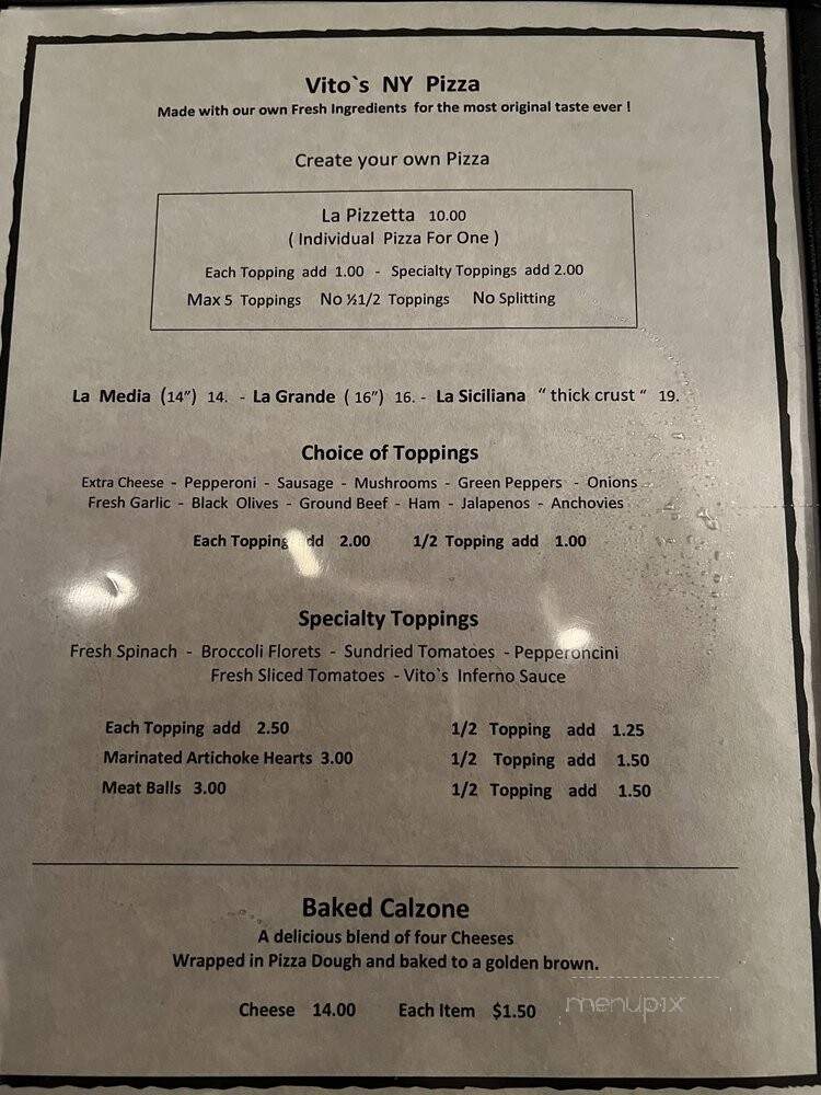 Vito's Ristorante & Pizzeria - Southern Pines, NC menu_pic