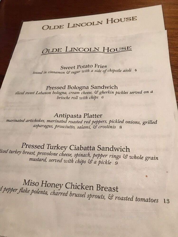 Olde Lincoln House - Ephrata, PA menu_pic