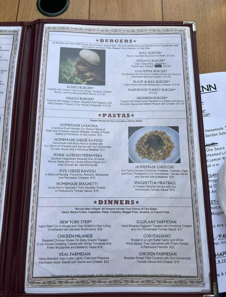 Parkwood Inn - Greensburg, PA menu_pic
