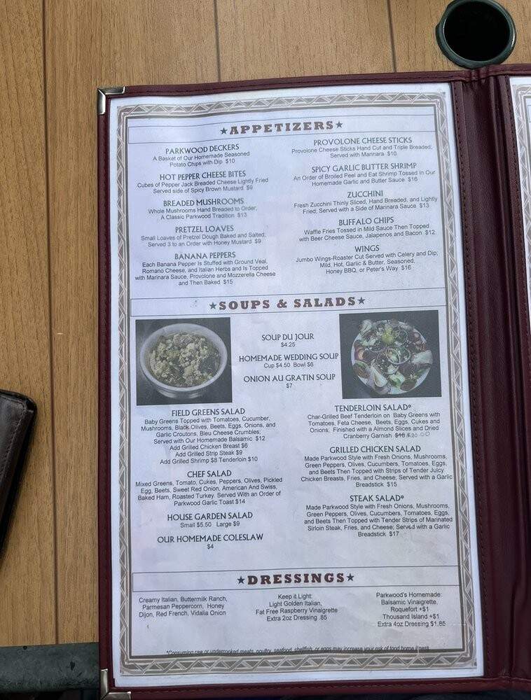 Parkwood Inn - Greensburg, PA menu_pic
