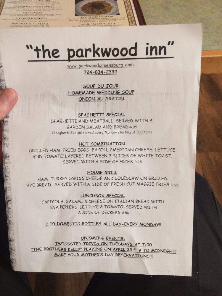 Parkwood Inn - Greensburg, PA menu_pic