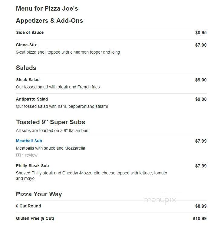 Pizza Joe's - Sharon, PA menu_pic