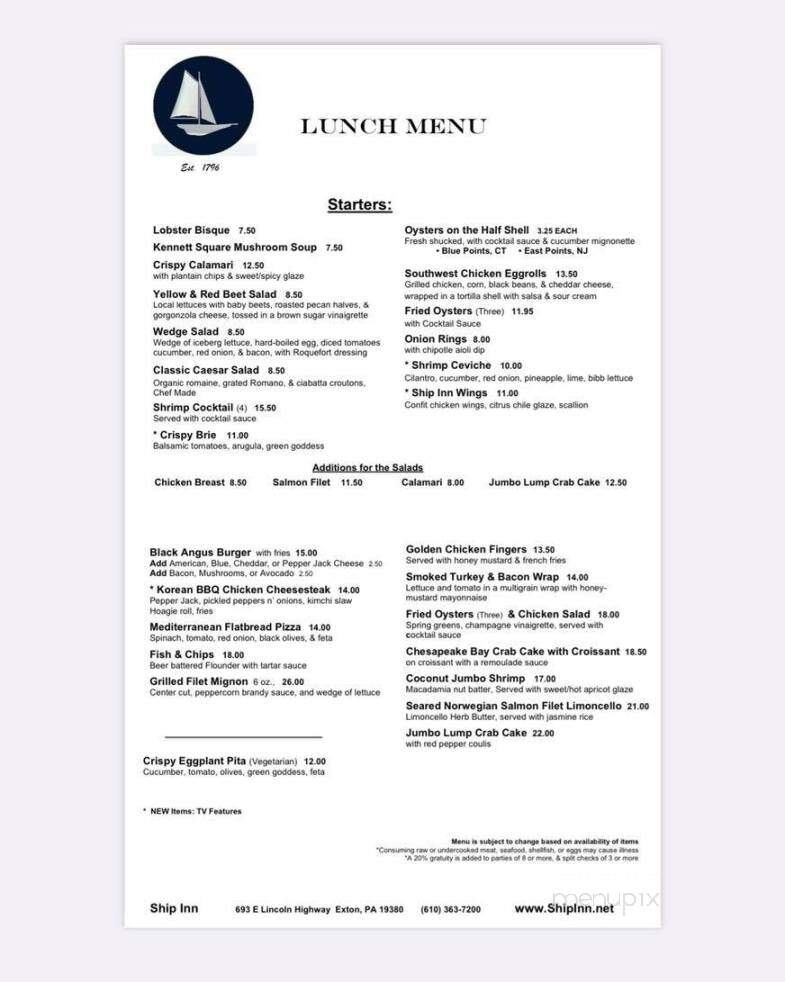 Ship Inn - Exton, PA menu_pic