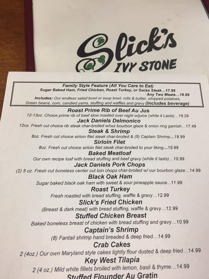 Slick's Ivy Stone Restaurant - Osterburg, PA menu_pic