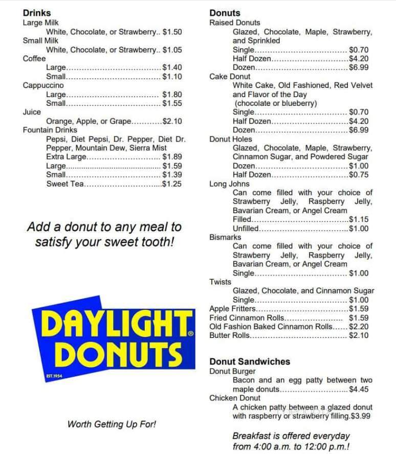 Daylight Donuts - Dyersburg, TN menu_pic