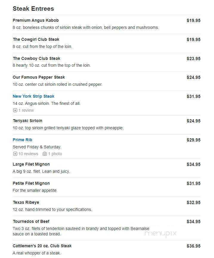 Cattlemen's Steak House - Greeley, CO menu_pic
