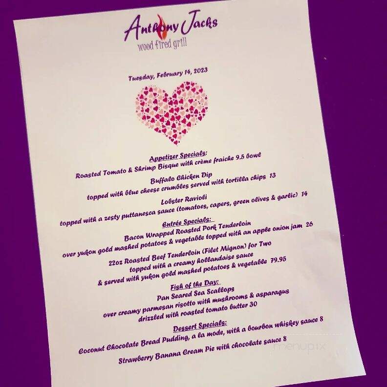 Anthony Jack's Woodfire Grille - Southington, CT menu_pic