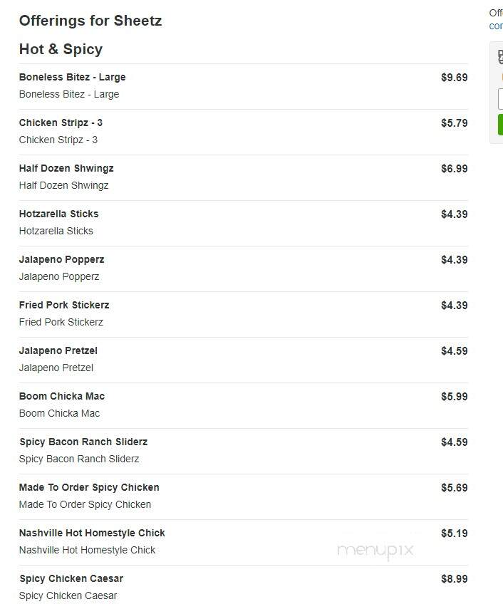 Sheetz - Rocky Mount, NC menu_pic