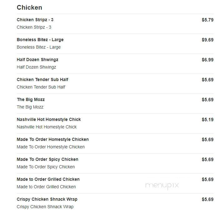 Sheetz - Rocky Mount, NC menu_pic