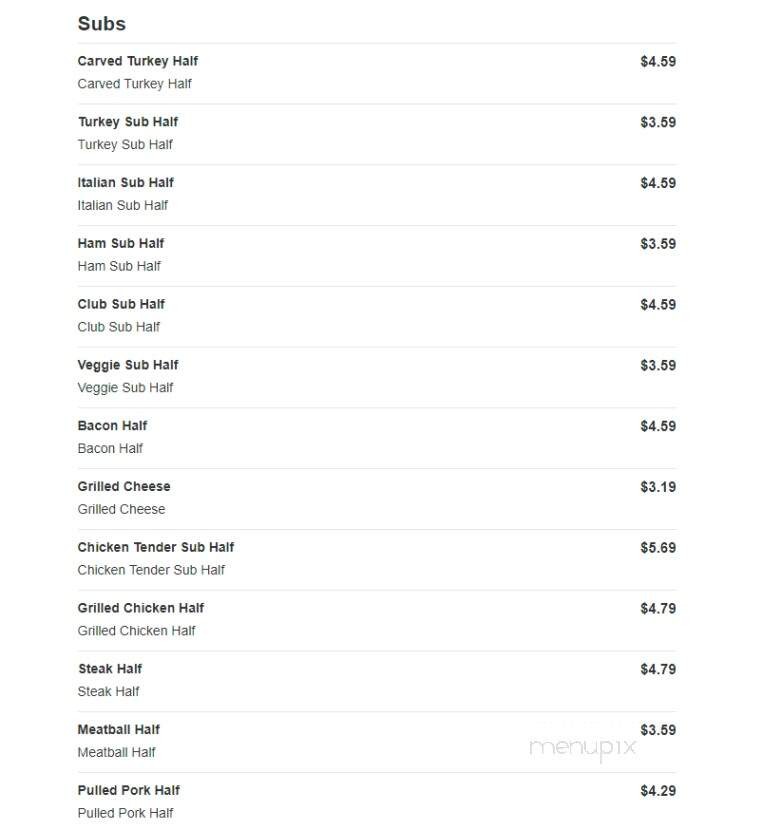 Sheetz - Rocky Mount, NC menu_pic