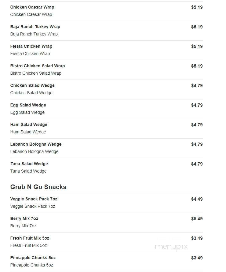 Sheetz - Rocky Mount, NC menu_pic