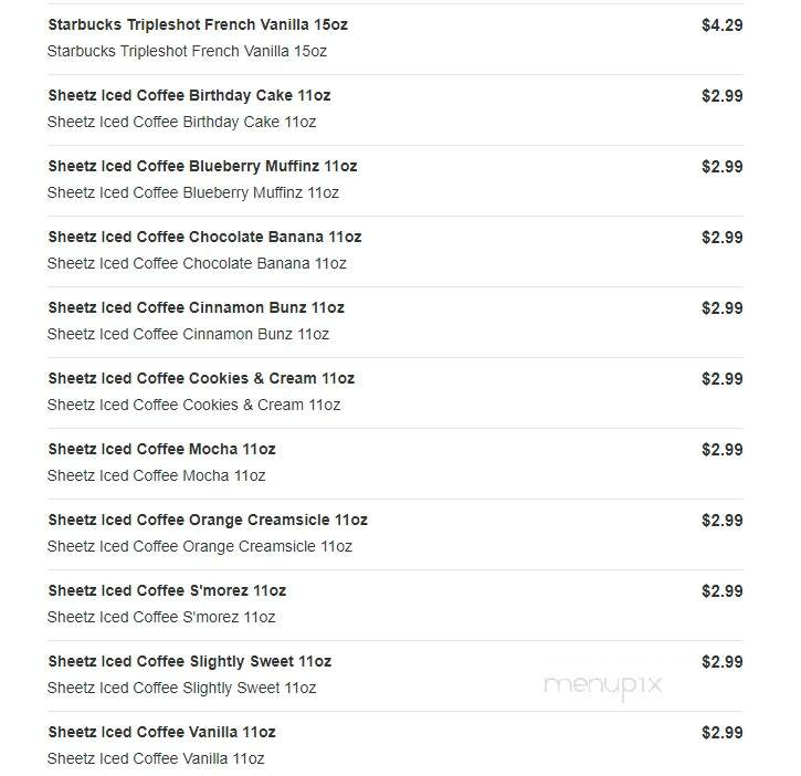 Sheetz - Rocky Mount, NC menu_pic