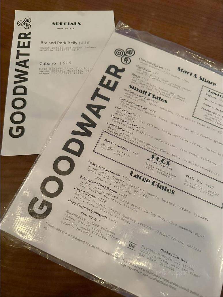 Goodwater Brewery - Williston, VT menu_pic